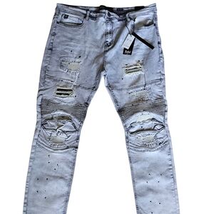 Men’s Slim Taper Fit Biker Style Distressed Denim Jeans